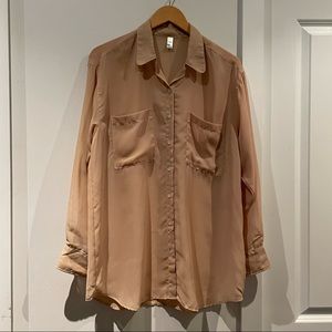 American Apparel Chiffon See-through Beige Button Shirt